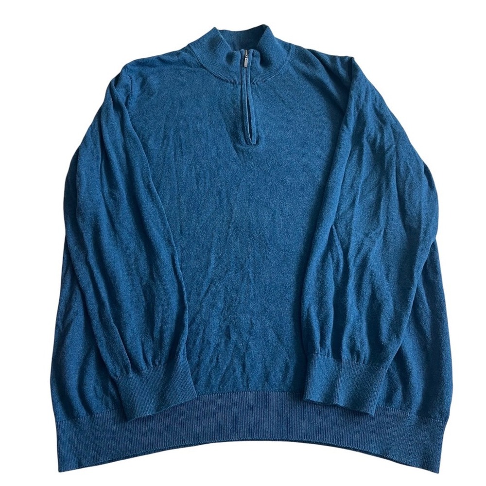 L.L. Bean Men's Quarter Zip Sweater XXL Reg Blue Cashmere Blend Preppy 275298